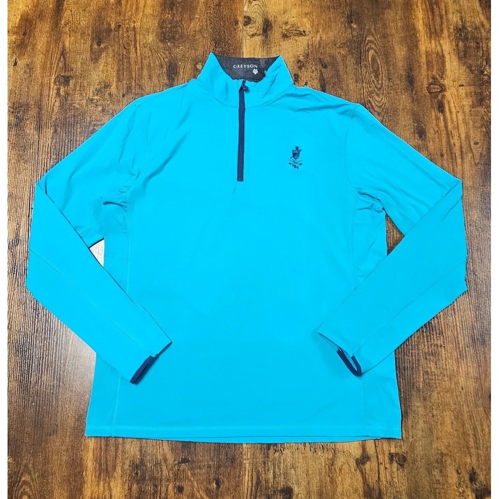 Greyson Men Turquoise Blue Quarter Zip Golf Pullover RR Wolf Logo Size M